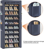 OYREL Shoes Rack 10 Tier Tall Shoe Rack with Storage Pockets, Fabric Covered Shoe Racks,Metal Shoes Rack Organizer for Closets,Bedroom, Garage