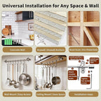 20" Kitchen Utensil Rack with Adjustable Holes - 8 Sliding Hooks 304 Stainless Steel, Pots and Pans Hanging Rack Wall Mounted 2 Packs