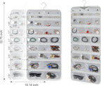 Hanging Jewelry Organizer with 50 Transparent Pockets, 360 Rotating Hanger & Secure Zipper Closure - Foldable Double Sided Jewelry Storage Bag for Earrings, Rings, Necklaces, Bracelets (Gray)