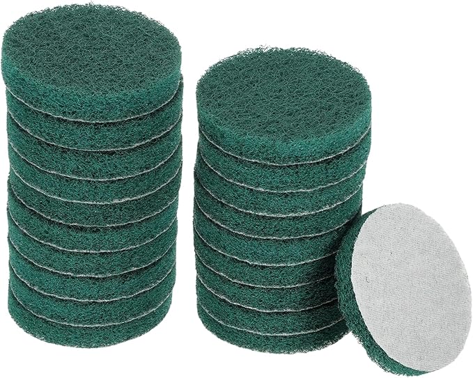 HARFINGTON 20pcs Scrubber Scouring Pads 180 Grits 4 Inch Drill Power Brush Hoop and Loop Surface Conditioning Disc Drill Scuffing Disc Scrub Pads for Home Kitchen Cleaning, Green
