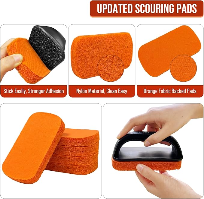 6-Piece Griddle Cleaning Kit for Blackstone, Flat Top Grill Cleaning Kit Non-Scratch Scouring Pads for Kitchen - 5 Scrubber Pads and 1 Handle
