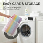 JMvicyroam 65L Extra Large Blanket Basket for Living Room - Woven Cotton Rope Laundry Hamper with Reinforced Handles - Storage Bin for Pillows, Comforters & Toys - Machine Washable,Rainbow