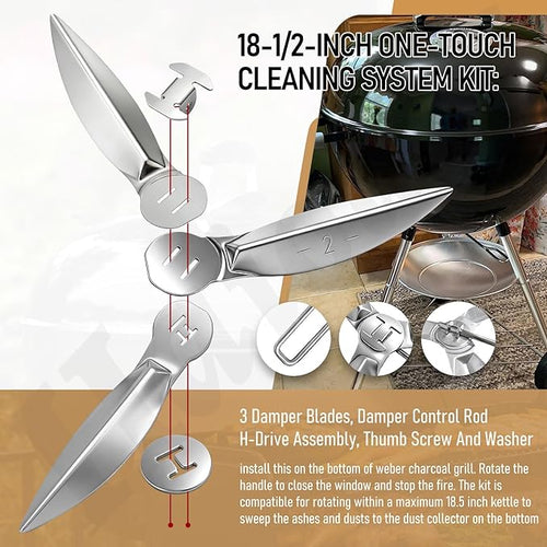 18-1/2-Inch Grills One-Touch Cleaning System Kit, for Weber 7443 90719 Charcoal Grill/Kettle Grills Replacement Parts 7444, Easy to Install and Durable.