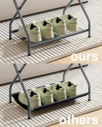 Set of 2 Foldable Gray Luggage Rack Stands with Storage Shelves – Heavy Duty Metal Suitcase Holders, 150 lbs Top, 50 lbs Bottom Each, Fits 20”-28” Luggage – Guest Room, Bedroom, Hotel LR-GY-2