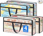 TasticTotes 4 Pack Long Clear Storage Bags for Comforter, Clothes & Bedding, Plastic Blanket Storage with Zipper and Handle, Moving Bags, Closet Organizer and Under-Bed Storage (90L, 39.4"*7.1"*19.7")