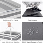 HomeHacks 2 Pack Large Laundry Baskets, Waterproof, Freestanding Laundry Hampers, Collapsible Clothes Hamper with Reinforced Handles in Laundry, College Dorm, Bathroom, Bedroom (Grey+Blue, 125Lx2)