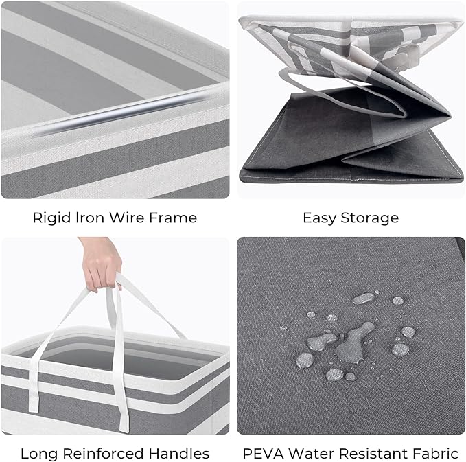 HomeHacks 2-Pack Large Laundry Basket, Waterproof, Freestanding Laundry Hamper, Collapsible Tall Clothes Hamper with Extended Handles for Clothes Toys in the Dorm and Family Gradient Grey, 88L