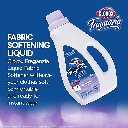 Clorox Fraganzia Liquid Fabric Softener, Lavender with Eucalyptus Scent 40oz - Laundry Wrinkle Reducer and Static Reducer (2 Pack)