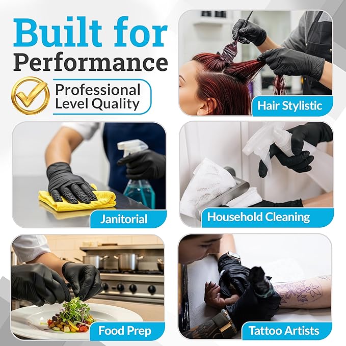 Hand-E Touch Black Nitrile Disposable Gloves Small, 50 Count - BBQ, Tattoo, Hair Dye, Cooking, Mechanic Gloves - Powder and Latex Free