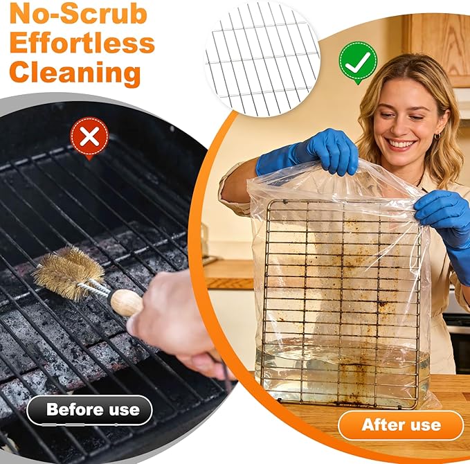 6 Pack No Scrub Oven Rack Cleaning Bags - Reusable Leakproof Soaking PE Bags, No Messy Hands for Grill Grates/BBQ Racks, No Cleaner Included