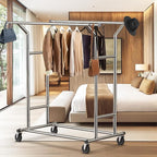 Simple Houseware Heavy Duty Double Rail Clothing Garment Rack, Holds Up to 200 lbs, 43 to 67 Inches Extendable Rod, Chrome