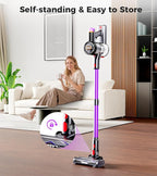 Feetis Cordless Vacuum Cleaner, 550W 45Kpa Vacuum Cleaners for Home, 60Mins Cordless Stick Vacuum with LED Display, Self-Standing & Anti-Tangle, 8-in-1 Wireless Vacuum for Carpet Pet Hair Hardfloor