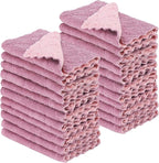 22 Pack Kitchen Dish Cloths, Reusable Dish Towels, Nonstick Oil Washable Fast Drying, Super Absorbent Coral Velvet Cleaning Cloths for Cleaning Tableware, Kitchen, Bathroom(Pink-purple-10" x 6")