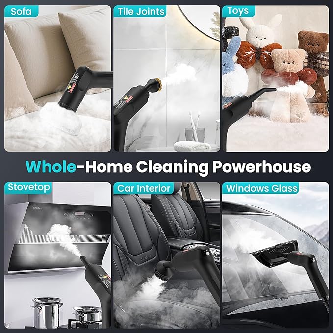 Handheld Steam Cleaner for Home, 2500W High Pressure Steamer, 15s Fast Heat-Up, 1.6L Tank, Portable Steam Cleaner for Car, Floor, Grout, Kitchen, Furniture & Bed Bugs