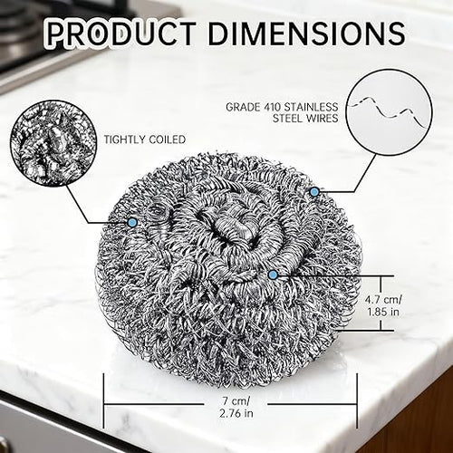 18 Pack Heavy Duty Stainless Steel Scrubber | Non-Scratch Steel Wool Pads for Pots, Grill Grates & Oven Racks, Kitchen Dishwashing | Rust-Free & Individually Wrapped