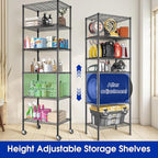 3 Pack Adjustable 6-Tier Storage Shelves with Wheels, 750 lbs Capacity Heavy Duty Wire Shelving Rack, 14" D x 24" W x 71" H Rolling Metal Shelving for Garage, Closet, Kitchen