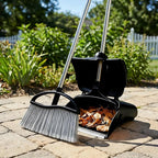 Long Handle Heavy Duty Broom and Dustpan Set, Outdoor and Commercial Upright Dustpan and Brush for Restaurant Garage Garden Yard Office,Black