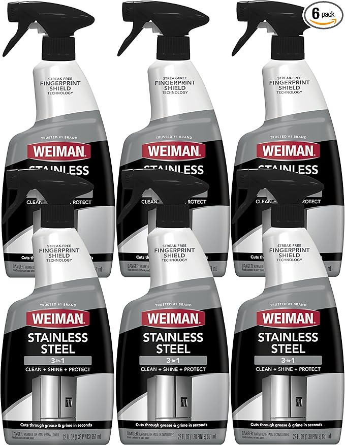 Weiman Stainless Steel Cleaner & Polish, 6 Pack, Anti Fingerprint Spray, Water Spots & Grease, No Streaks or Residue, Safe for Metal Polish, Chrome, Appliances, Fridge, Sinks & Grills