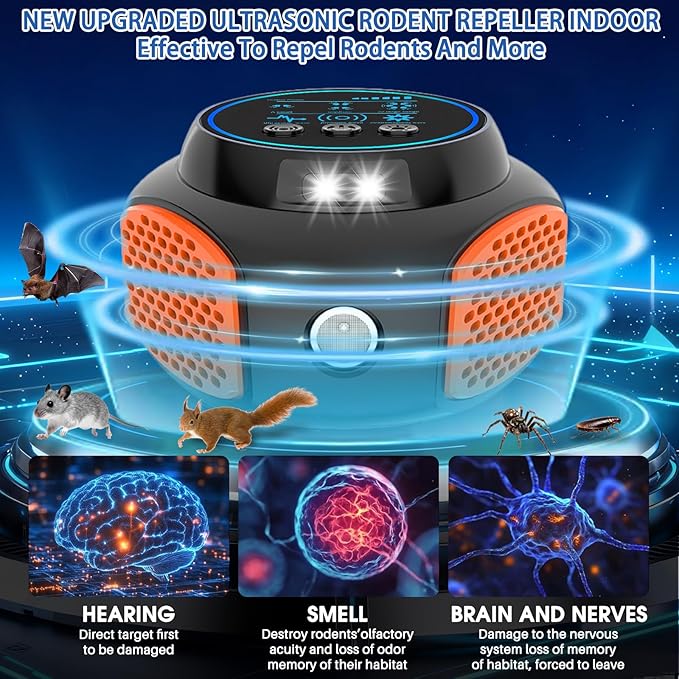 2 Packs Mouse Repellent Ultrasonic Plug in, Mouse Deterrent Ultrasonic Pest Repeller, 360° Mice Repellent Indoor with Ultrasound Speaker & LED Strobe Light, Rat Roach Repeller for House Attic Garage