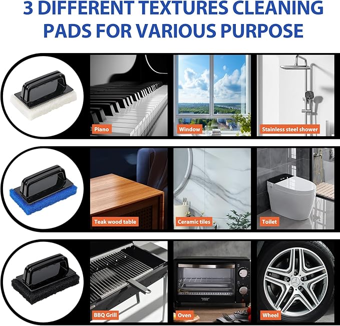 Skylarlife Scouring Pad Brush Cleaning Scrub with Handle Abrasive Pad for Grout Tile Shower and Sink Cleaning, Scrubbing Floor and Tile Boat Polishing Refinishing Bathroom Kitchen Heavy Duty (1-Pack)