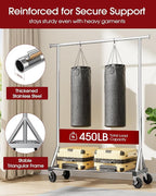 Sakugi Heavy Duty Stainless Steel Rolling Clothes Rack with Mesh Shelf, Lockable Wheels & Anti-Slip Stoppers, Large Capacity Clothing Organizer for Bedroom, Laundry Room, 42.5" x 16.5" x 65.9", Silver