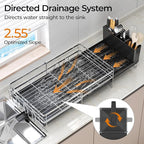 Delamu Stainless Steel Dish Drying Rack, Expandable Dish Drainer, Anti-Rust Large Dish Racks for Kitchen Counter, Dish Strainers with Drainboard, Utensil Holder & Cup Holder, 13.4"-28.7" L x 11.8" W
