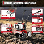 2-Stroke 52CC Mini Tiller Cultivator,Gasoline Power Garden Farmyard Tiller 1900W Soil Work Cultivator 6500rpm Yard Rototiller Tilling Tool for Ploughing, Furrowing, Tilling, Weeding