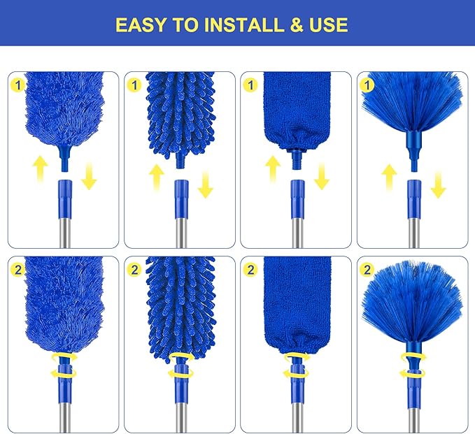 Dusters for Cleaning, Newliton Duster with Extension Pole Microfiber Ceiling Fan Cobweb Duster, Long Duster for High Ceilings Wall Refrigerator Appliance Baseboard Home Furniture Blinds