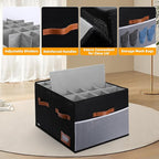 Supowin Shoe Organizer for Closet, Foldable Shoe Storage Bins with Lid & Adjustable Dividers, Fabric Shoe Box Storage Containers with Four Reinforced Handles, Fits 20 Pairs, 1 Pack, Black