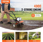 VEVOR Tiller Cultivator Gas Powered, 43CC 2-Stroke Garden Cultivator, Tiller with 4 Steel Adjustable Front Tines for Lawn, Garden and Field Soil Cultivation