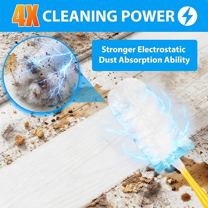 50 Count Disposable Duster Refills for Swiffer Dusters with 1 Handle - 360° Multi-Surface Larger Size Feather Dusters, Dusting Kit for Cleaning Home, Furniture, Blinds and Ceiling Fans