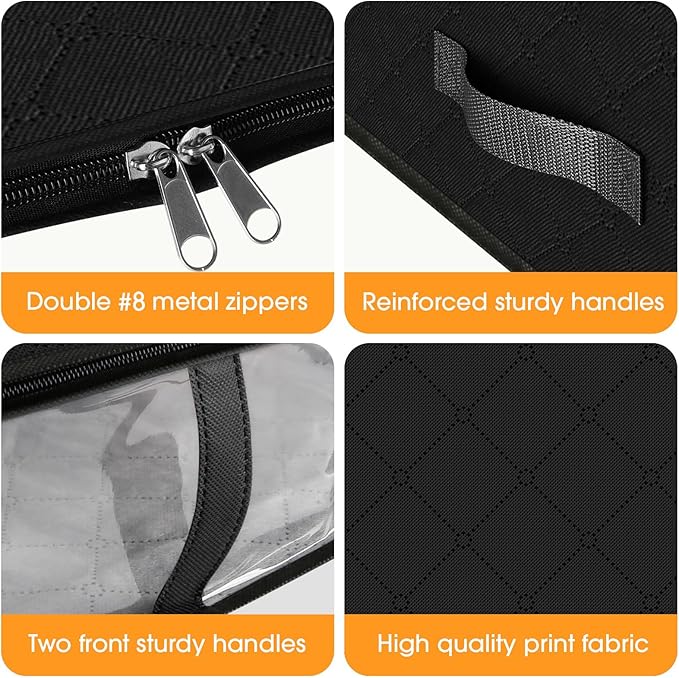StorageRight Under Bed Storage Bags 8 Pack, 40L Large Clothes & Comforter Storage Containers with Clear Window, Breathable Fabric Organizer for Blankets, Bedding, Seasonal Clothing, Black