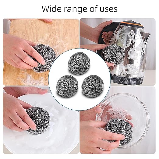 40 Pack Steel Wool Scrubber Pads, Stainless Steel Scrubber, Scrubbing Scouring Pad, Steel Wool Scrubbers for Pots and Pans, Stoves,Broiler Racks,Grills and More