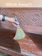 Small Corn Wisk Brush Broom 11 Inch Blue, Red Flagged Indoor Heavy Duty Multi Surface Hard & Soft Floor 100% Handmade(Blue), AW038-AW0038, length 11 Inch, wide 4.5 inch,