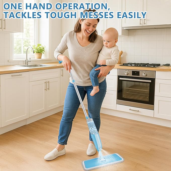 Spray Mops for Hardwood Floor Cleaning: MEXERRIS Wet Jet Mop with 3 Microfiber Washable Pads for Swiffer Powermop - Flat Floor Mop with Sprayer for Wood Laminate Ceramic Tiles Vinyl