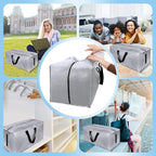 HOMESURE 4 Pack Large Strong Bags with Zippers & Carrying Handles - Water-Resistant - Heavy Duty Storage Tote for Space Saving Storage, Fold Flat, Alternative to Moving Box (Silver)