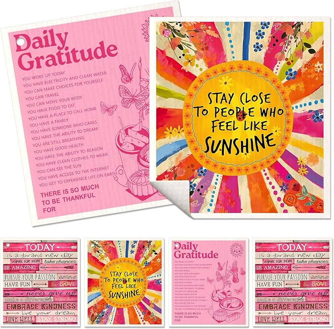 6 Pack Swedish Dishcloths for Kitchen - Reusable Dish Cloths for Washing Dishes Absorbent Cute Funny Kitchen Towels Cleaning Sponge, Positive Words