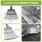 Rake for Leaves, Small Leaf Rake for Garden, 70-inch Adjustable Metal Rakes-Tool with 11 Steel Tines for Gardening, Yard, Shrub, Flower Beds, Lawns