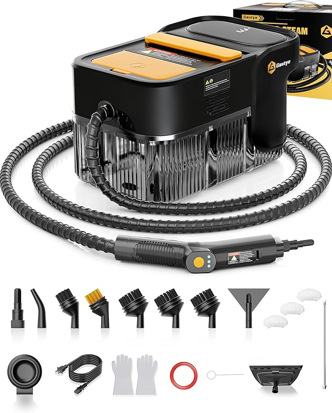 Gautye Steam Cleaner, 3 Level Adjustable Handle, 10s Heat Up, 2.11 Quarts Tank, Handheld Steam Cleaner with 18 pcs Accessories, Steam Cleaner for Home for Floor, Dirt, Grease, Grout, Tile, Car