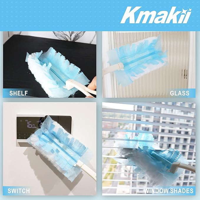 KMAKII Heavy Duty Duster Refills, Blue, Compatible with Universal Duster Handles for Multi-Surface Cleaning, 30 Pack