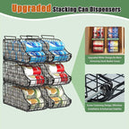 Sonyabecca 4-Pack Stackable Canned Food Organizer with Handles for Kitchen, Soda Can Organizer for Pantry Shelves, Wire Cabinet Shelf for Can Storage, Foldable Soda Dispenser, Patent Pending, Black