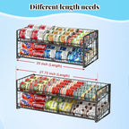 2-Tier Stackable Can Rack Organizer for Pantry Shelf, Long-Size Adjustable Can Holder for Kitchen Organization,Heavy Duty Can Dispenser for Canned Food Soup Goods up to 50 in Cabinet storage, Black