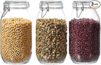 ODBCYWM 68oz Glass Food Storage Jars with Airtight Lids, Set of 3 – Clear Preserving Seal Wire Clip Fastening Canisters for Kitchen Canning, Flour, Cereal, Pasta, Sugar, Beans, Pickling Jars (68oz*3)