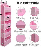 TYMENSH Over Door Organizer with 5 Large Pockets, Heavy Duty Hanging Organizer Storage, Closet Bathroom Nursery Bedroom Dorm, Toys Cosmetics Sundries and Baby Essentials, Pink
