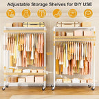 ULIFHOME P7 Rolling Clothes Rack, Clothing Racks for Hanging Clothes, Heavy Duty Garment Rack with Wheels, 3 Tiers Freestanding Portable Closet Rack 45''W × 20.5''D × 80.5''H, Max Load 480 lbs, White
