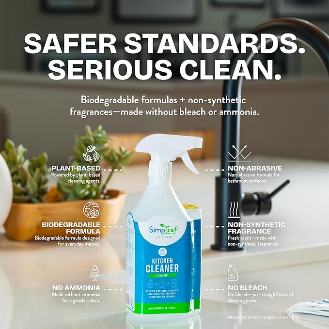 Simpleaf Clean Kitchen Degreaser Cleaner | Refill System Cleaners| Bleach‑Free| Ammonia‑Free|Grease, Oils & Food Soil Remover | Citrus Zest 24oz x 2