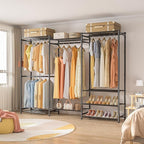 Neatrays Wardrobe Closet Heavy Duty Clothes Rack, Portable Closet Organizer System with 4 Hang Rods & 8 Shelves, Metal Clothing Rack Garment Rack for Hanging Clothes, Max Load 890 LBS