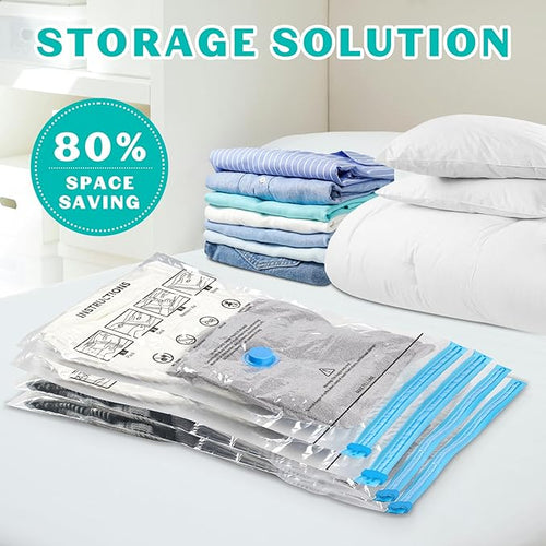 15 Pack Vacuum Seal Bags for Clothing &Travel, Space Saver Vacuum Storage Bags for Blankets,Luggage,Clothes,Comforter, Hand Pump Included (3 Jumbo,3 Large,3 Medium,3 Small,3 Roll）