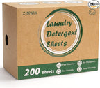 Laundry Detergent Sheets, 200 Count, Fragrance Free, Eco-Friendly, Plastic-Free, Hypoallergenic, Liquidless Washing Supplies for Dorm Travel Camping