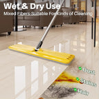 JOYMOOP 17.7-Inch Microfiber Flat Mop Replacement Pads – Washable Reusable Grey & Stripe, Pack of 4 Heavy-Duty Wet & Dry Refill for JOYMOOP Flat Mop & Bucket System